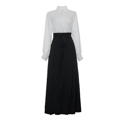 Elegant National Style Hanfu Two-Piece Set with Long Skirt and Daily Wear Top