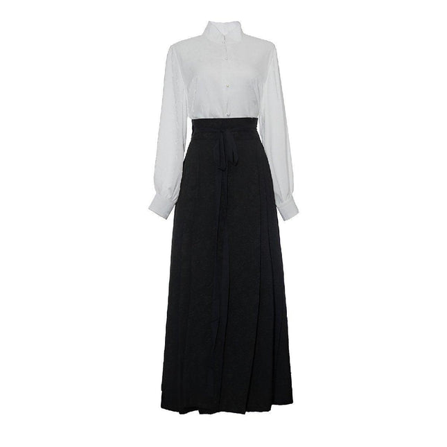 Elegant National Style Hanfu Two-Piece Set with Long Skirt and Daily Wear Top