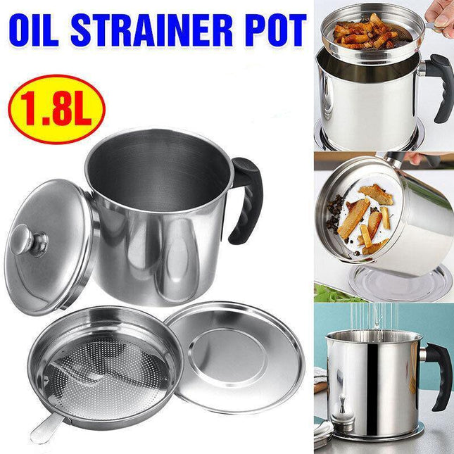 Stainless Steel Oil Strainer Pot Container Jug Storage Can Filter Cooking Grease - Aimall