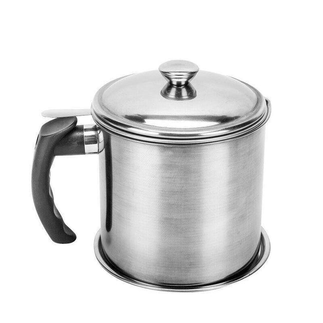 Stainless Steel Oil Strainer Pot Container Jug Storage Can Filter Cooking Grease - Aimall