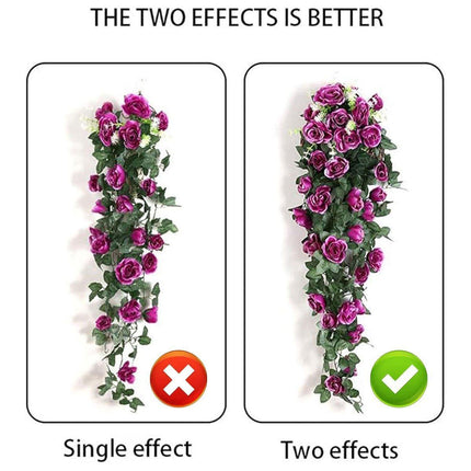 2PCS Artificial Rose Flower Garland Hanging Vine Home Wall Decor Fake Rattan
