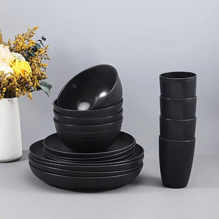 16PCS Eco-Friendly Wheat Straw Portable Tableware Set with Plate Bowl Cup