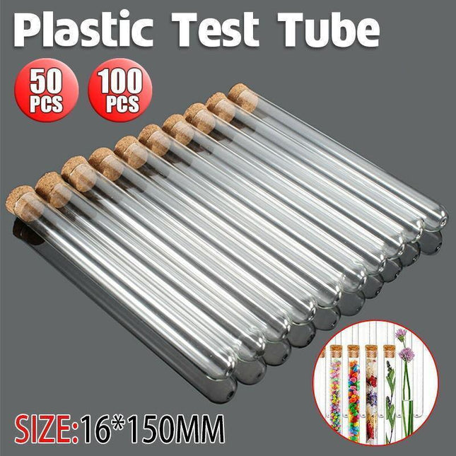 50/100X Clear Plastic Test Tube With Wooden Cork Stopper Wedding Favors Bottles - Aimall