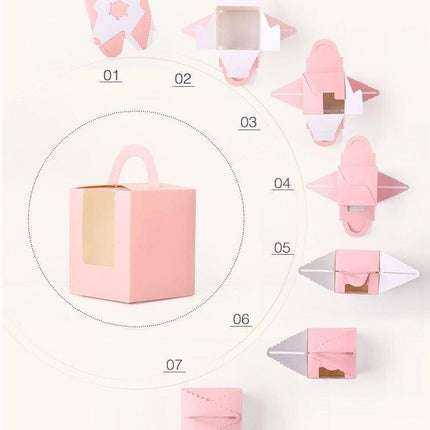 50x Assorted Color Muffin Cake Boxes with Clear Window & Handle High Quality