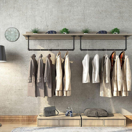 Industrial Pipe Wall Mounted Clothing Rack Display Factory Style Hanger Storage