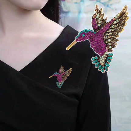 Fashion Hummingbird Brooch Pink Diamond Silver Brooch Gift Retro Style