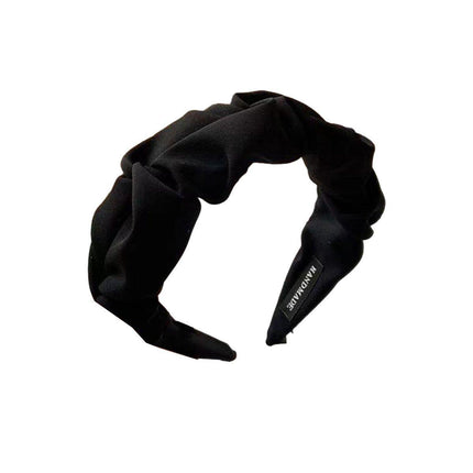 Women Fashionable Vintage Ruffled Wide Edge Solid Colour Hair Band Hoop Headband - Aimall