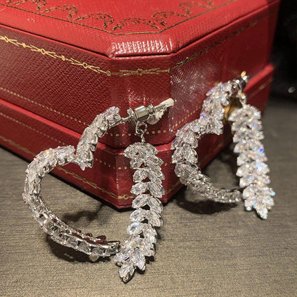 Zircon Leaves Earrings Before After Wear Design Fashion Jewellery Women