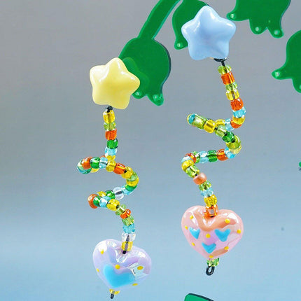 Colourful Beaded Resin Love Earrings Asymmetrical Cloud Drop Long Dangle Jewelry