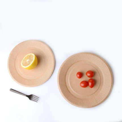 18CM Disposable Brown Paper Plates Dinner Dessert Party Plate Eco-Friendly Bulk - Aimall