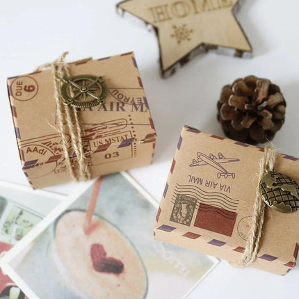 50PCS Vintage Kraft Paper Candy Boxes Wedding Creative Chocolate Packaging Box