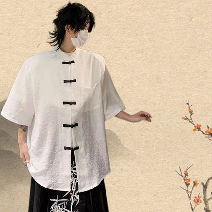 Men Chinese Style Short Sleeve Shirt Summer Loose Casual Top Tee Fashion