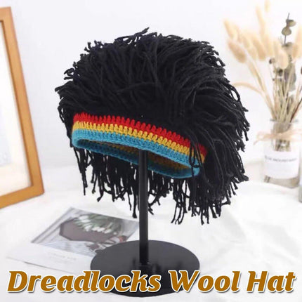 Quirky Warm Knitted Wig Hat Hip Hop Wool Cap for Men and Women with Braided