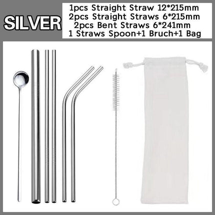 Reusable 304 Stainless Steel Straws Metal Drinking Washable Straw Brushes Set 1 - Aimall