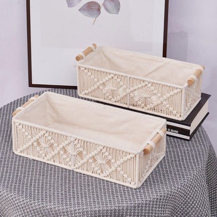 Pure Hand-Woven Square Storage Basket Desktop Organizer for Cosmetics Snacks