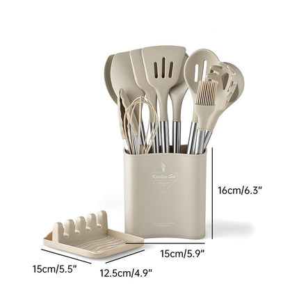 13PCS Silicone Kitchen Utensil Set Stainless Steel Handle Non-Stick Cooking Tool