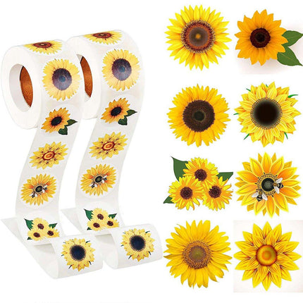 2 Rolls Sunflower Stickers Handmade Flower Decoration Labels for Craft Projects
