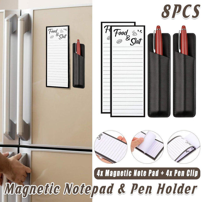 4 Pack Fridge Memo Pads with Pen Clips and Sticky Notepad Sheets 50 Pages