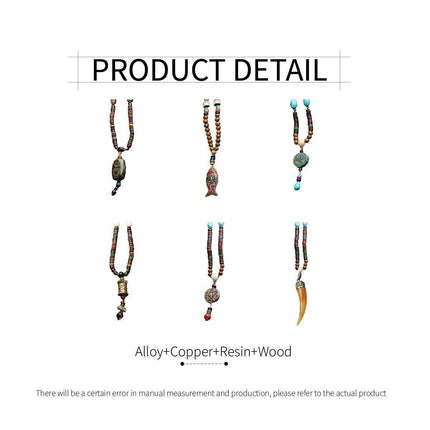 Retro Ethnic Style Pendant Sweater Chain Long Wooden Bead Necklace Fashion