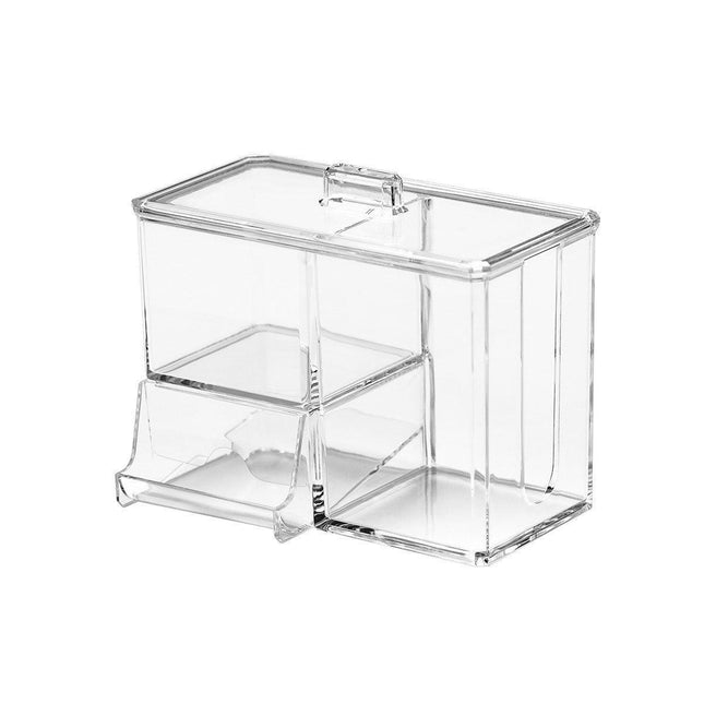 Clear Plastic Makeup Organizer Cotton Swab Storage Holder Compartment Vanity Box