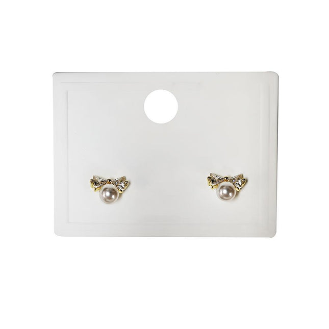 White Zircon Crystal Pearl Bow Tie Stud Earrings Elegant Best Gift for Women - Aimall