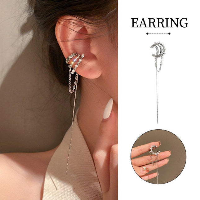 Silver Tassel Earrings Without Piercing Ear Bone Clips for Women Fashion Jewelry