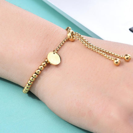 Ladies 18K Gold Plated Titanium Steel Chain Bead Ball Bracelet Cuff Gift - Aimall