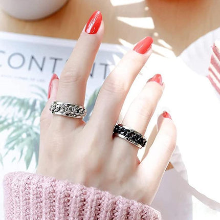 Spinner Rings Mens Womens Fidget Rotating Ring Silver Stainless Steel Size 10 - Aimall