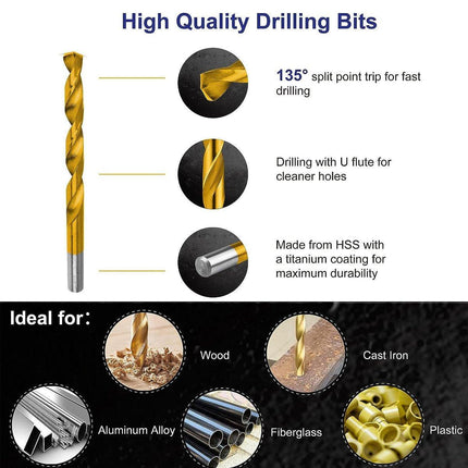 99X HSS Titanium Drill Bit Tool Set 1.5-8mm Twist Drill For Wood Metal Grooving