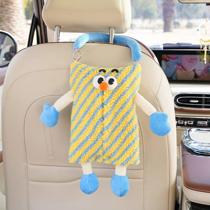 Plush Car Tissue Box Striped Plaid Seatback Hanging Tissue Holder Drawer Design