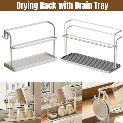 Double Cup Holder Home Desktop Upside Down Draining Rack Storage Shelf Organiser