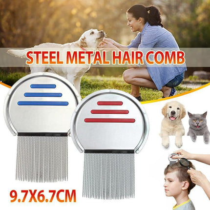 2x Flea Removal Lice Nit Head Stainless Steel Metal Hair Comb Brushes Round - Aimall