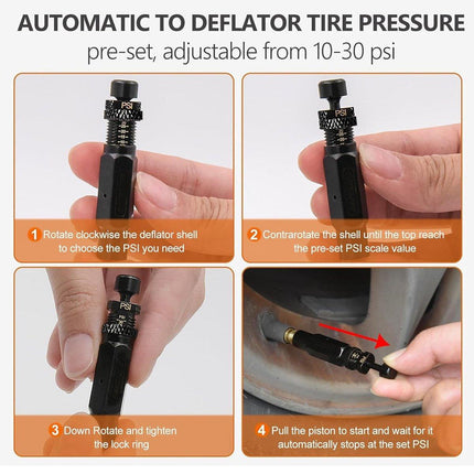 4PCS Tyre Deflators Air Quick Deflator 10-30 PSI Tire Valve Core Tool Portable