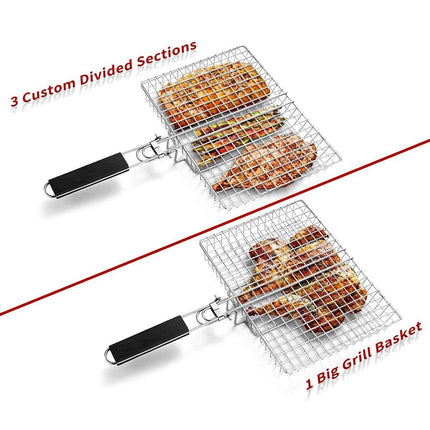 Barbecue Grilling Basket Portable Folding Stainless Steel Grill BBQ Food Holders