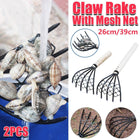 2X Clam Rake Net 5Claw Wood Handle Rake Shell Digging Tool Dig Seafood Tool