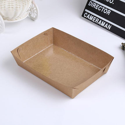 500PCS Kraft Cardboard Food Disposable Tray Brown Party Chips Takeaway Container Aimall