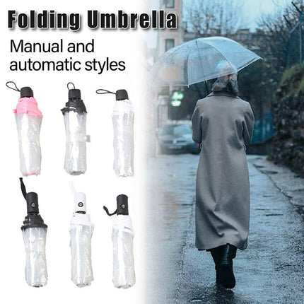 Transparent Folding Umbrella Compact Tri Fold Design Clear Rain Protection Cover