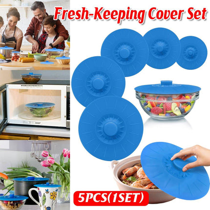 5pcs Silicone Crisper Lids Reusable Food Covers Stretchable Lids Kitchen Storage