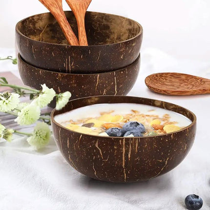 2Sets Natural Coconut Shell Bowls Dessert Fruit Salad Serving Bowls