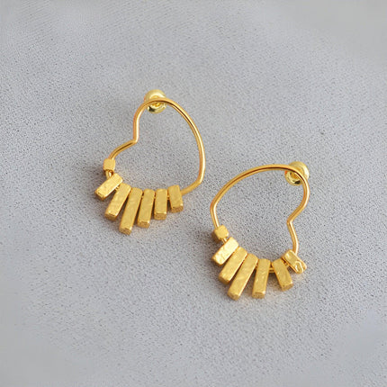 Swinging Textured Long Heart Earrings Elegant Fashion Jewelry for Women Gift