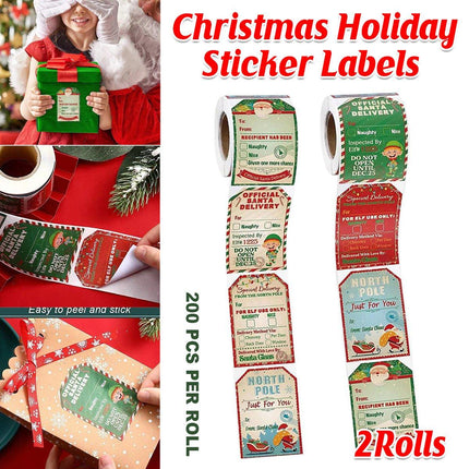 2 Rolls Christmas Stickers Labels Holiday Gift Wrapping Decoration Supplies