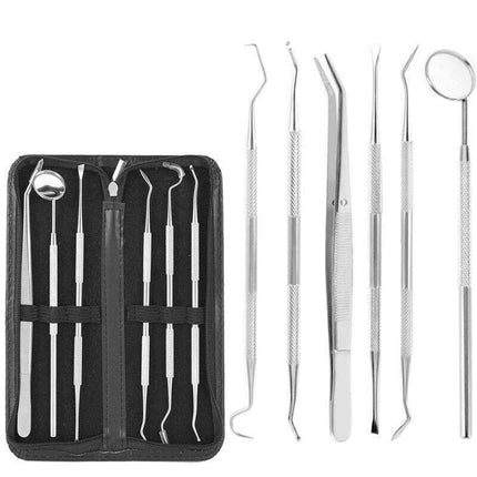 7PCS Dental Hygiene Tools Teeth Cleaning Kits Mirror Scraper Pick Scaler Tweezer - Aimall