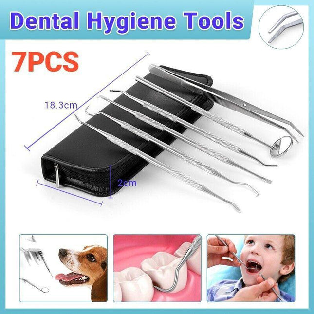 7PCS Dental Hygiene Tools Teeth Cleaning Kits Mirror Scraper Pick Scaler Tweezer - Aimall