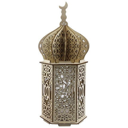 Eid Mubarak Muslim LED Night Light Ramadan Lamp Decor Lights Wooden Lantern - Aimall
