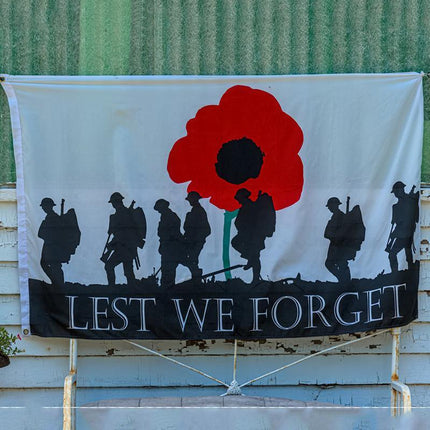 Large Lest We Forget Flag Heavy Duty ANZAC Day Poppy 90 X 150 CM - 3ft x 5ft - Aimall
