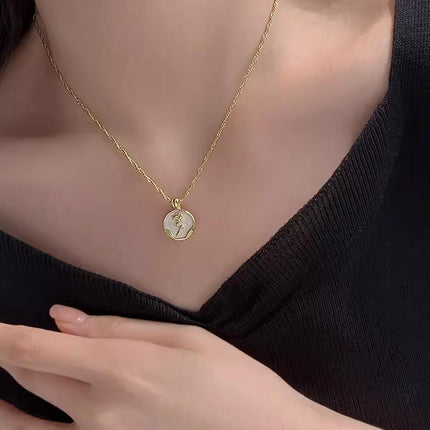 White Gold Plated Round Rose Natural Shell Pendant Necklace Pearlescent Gift - Aimall