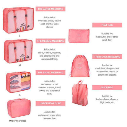7PCS Travel Packing Cubes Luggage Pouches Organiser Clothes Suitcase Storage Bag - Aimall