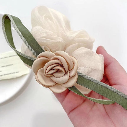 Korean Style Camellia Bow Hair Ties Large Intestine Hair Ring Hair Rope Bands - Aimall