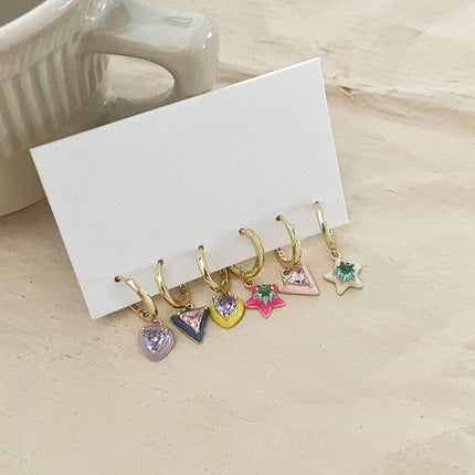Colourful Geometric Earrings Glazed Zircon Fashion Dangle Sweet Jewelry