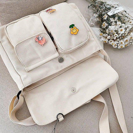 Ladies Small Square Canvas Bag Large Capacity Shoulder Handbag for Everyday Use